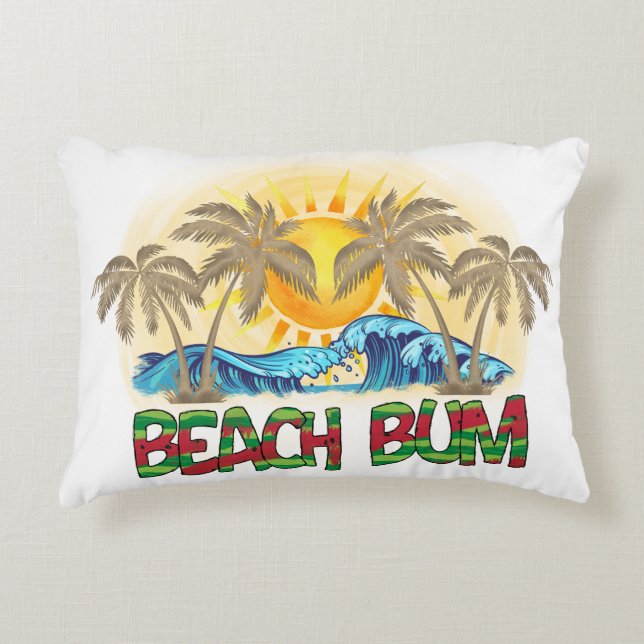 Beach Bum | Wassermelone, Meereswellen und tropisc Dekokissen (Vorderseite)