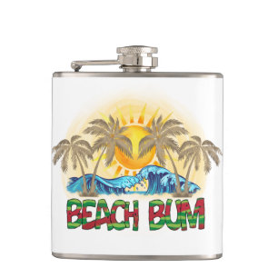 Beach Bum   Wassermelone, Meereswellen und tropisc Flachmann