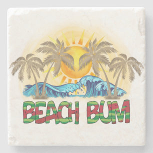 Beach Bum   Wassermelone, Meereswellen und tropisc Steinuntersetzer