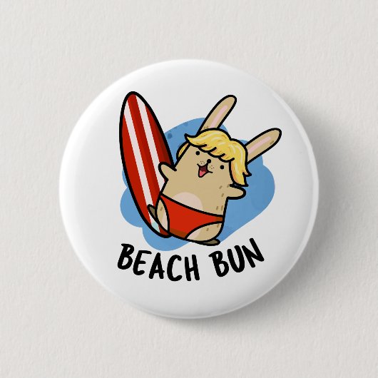 Beach Bun Funny Bunny Pun Button (Vorderseite)