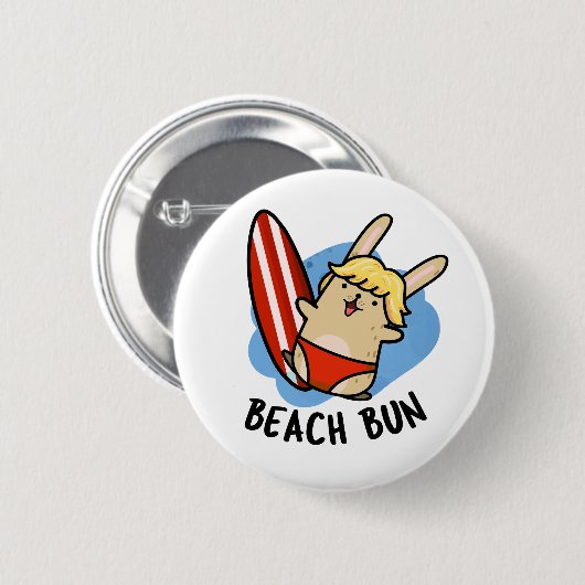 Beach Bun Funny Bunny Pun Button (Vorne & Hinten)