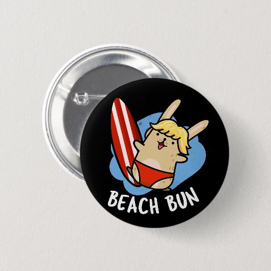 Beach Bun Funny Bunny Pun Dark BG Button (Vorne & Hinten)