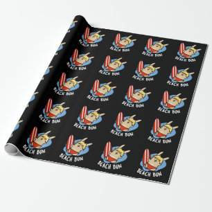 Beach Bun Funny Bunny Pun Dark BG Geschenkpapier