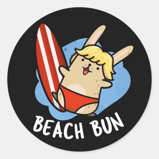 Beach Bun Funny Bunny Pun Dark BG Runder Aufkleber (Vorderseite)