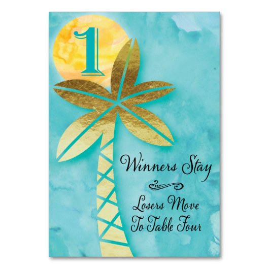 Beach-Bunco-Tischkarte Nr. 1 bis vier Tischnummer (Vorderseite)