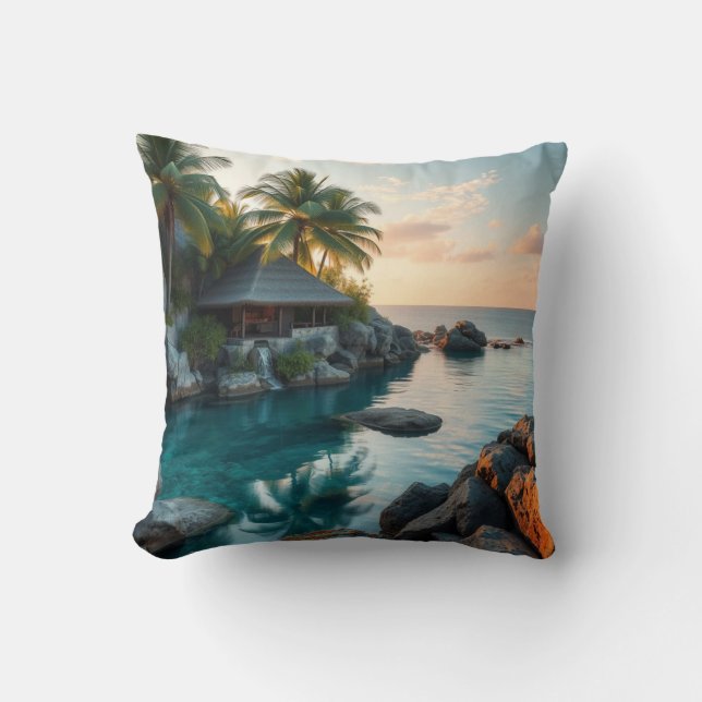 Beach Bungalow 1 & Ocean Dolphin Pillow Kissen (Vorderseite)