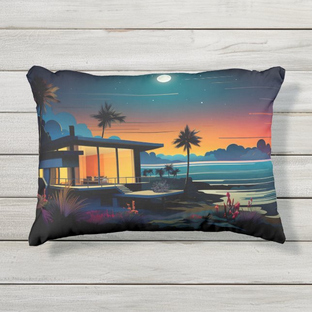 Beach Bungalow Accent Pillow Kissen Für Draußen (Vorderseite)