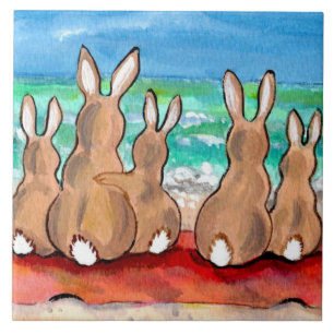 Beach Bunnies Familie auf Blanket 6" Tile Trivet Fliese