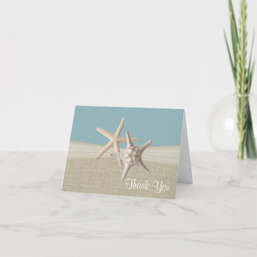Beach Burlap and Starfish Sky Blue Thank You Dankeskarte (Vorderseite)
