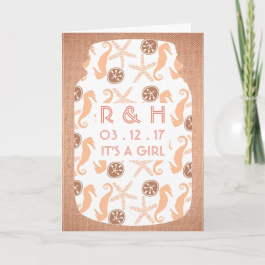 Beach Burlap Mason Jar Baby Ankündigung (Vorderseite)