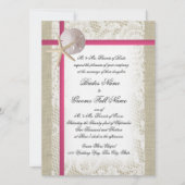 Beach Burlap und Lace Fuchsia Wedding Einladung (Vorderseite)