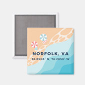 Beach Button Magnet - Koordinaten von Norfolk VA (Vorderseite/Rückseite)