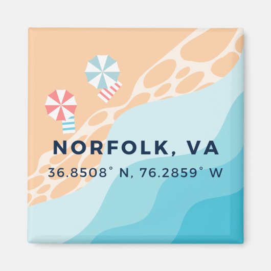 Beach Button Magnet - Koordinaten von Norfolk VA (Vorne)