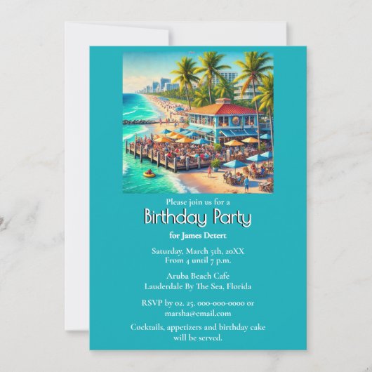Beach Café Birthday Party Einladung (Vorderseite)