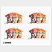 Beach Cats Umbrella Summer Kätzchen Rechteckiger Aufkleber (Blatt)