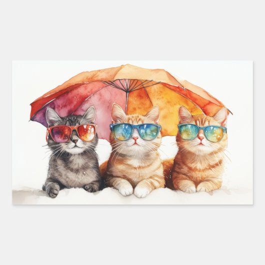 Beach Cats Umbrella Summer Kätzchen Rechteckiger Aufkleber (Vorderseite)