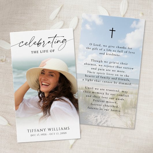 Beach Celebrating the Life Modern Prayer Card