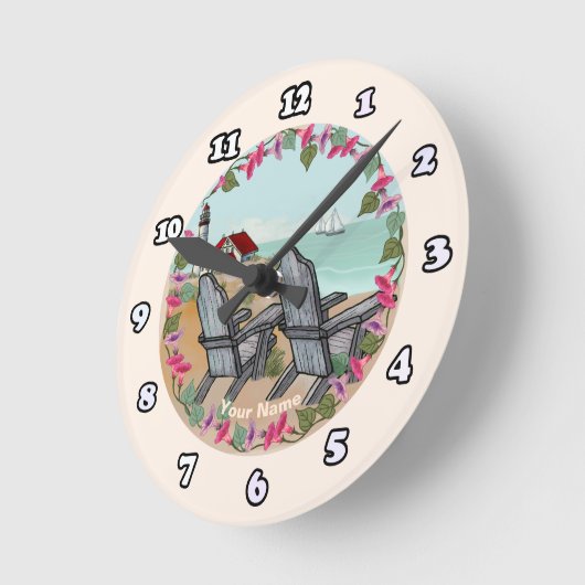 Beach Chairs Lighthouse clock Runde Wanduhr (Winkel)