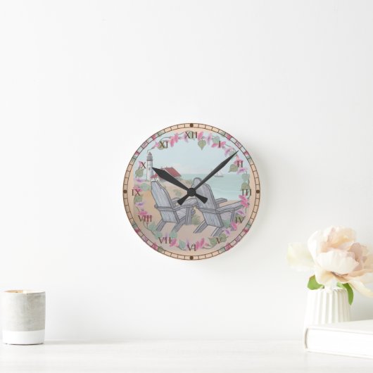 Beach Chairs Lighthouse clock Runde Wanduhr (Zuhause)