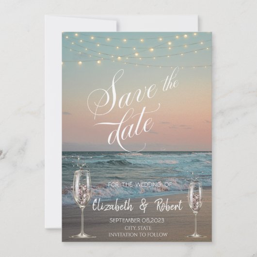 Beach Champagne Glass Save the Date (Vorderseite)
