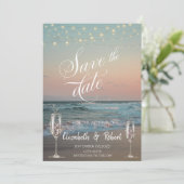 Beach Champagne Glass Save the Date (Stehend Vorderseite)