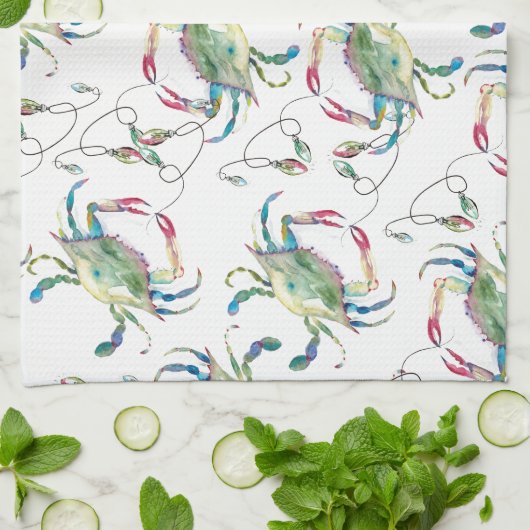 Beach Christmas Blue Crab Geschirrtuch (Gefaltet)