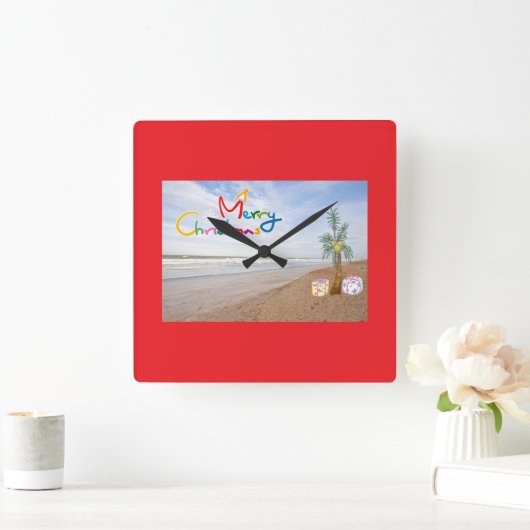 BEACH CHRISTMAS CHRISTMAS CLOCK QUADRATISCHE WANDUHR (Zuhause)