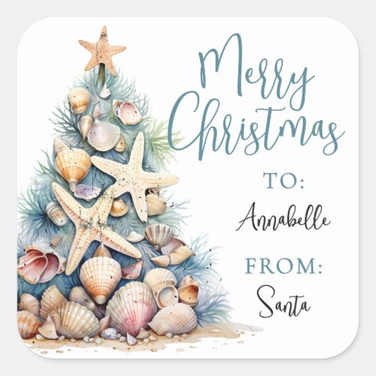 Beach Christmas Gift Tag Sticker (Vorderseite)