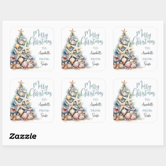 Beach Christmas Gift Tag Sticker (Blatt)