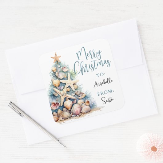 Beach Christmas Gift Tag Sticker (Umschlag)