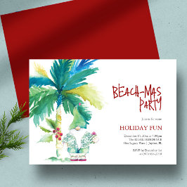 Beach Christmas Party Watercolor Palm Tree Santa Einladung