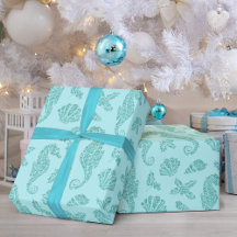 Beach Christmas Seepferd Pattern Aqua Glitzer