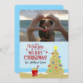 Beach Christmas Tree Frohe Weihnachts-Foto Ankündigung (Vorne/Hinten)