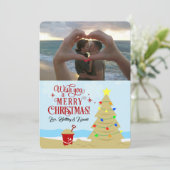 Beach Christmas Tree Frohe Weihnachts-Foto Ankündigung (Stehend Vorderseite)