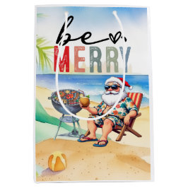 Beach Christmas with Surfer Santa Barbecue Mittlere Geschenktüte