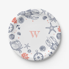 Beach Classic Nautical Navy Blue/Coral Custom Pappteller