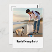 Beach Cleanup Party mit siamesischer Einladungskar Postkarte (Vorne/Hinten)