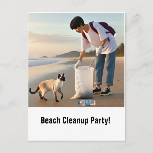 Beach Cleanup Party mit siamesischer Einladungskar Postkarte (Vorderseite)