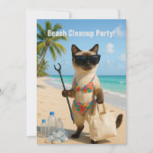 Beach Cleanup Party with cat lovers Invitation Einladung (Vorderseite)