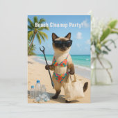 Beach Cleanup Party with cat lovers Invitation Einladung (Stehend Vorderseite)