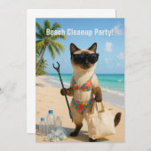 Beach Cleanup Party with cat lovers Invitation Einladung (Vorne/Hinten)