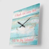 Beach Clock, Beach Girl, Big Kahuna Quadratische Wanduhr (Winkel)