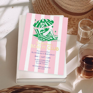 Beach Club Pink Stripes Girl Folieneinladung