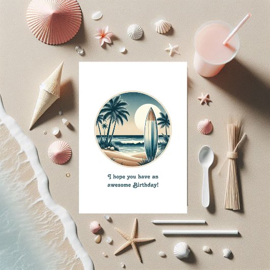 Beach Club Surfboard Tropical Birthday Karte