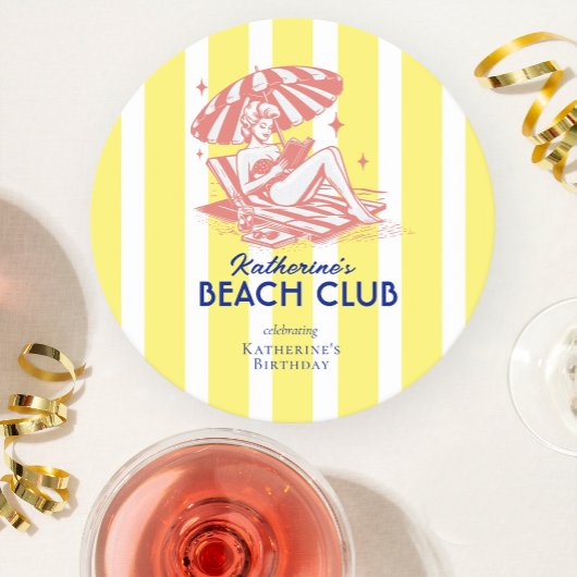 Beach Club Yellow Cabana Feste Party Runder Pappuntersetzer