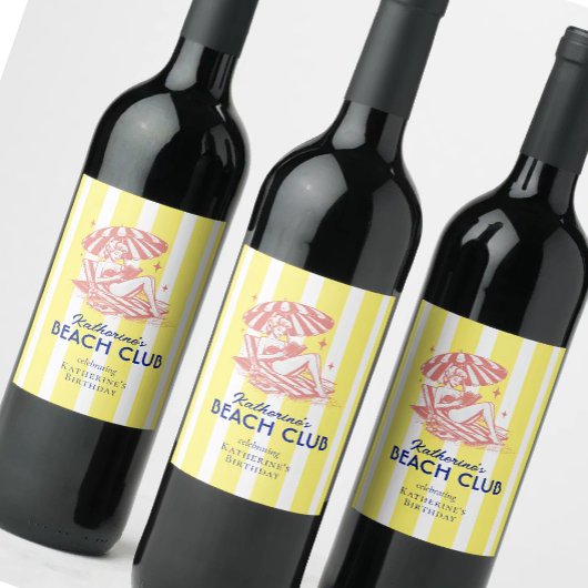 Beach Club Yellow Cabana Feste Party Weinetikett