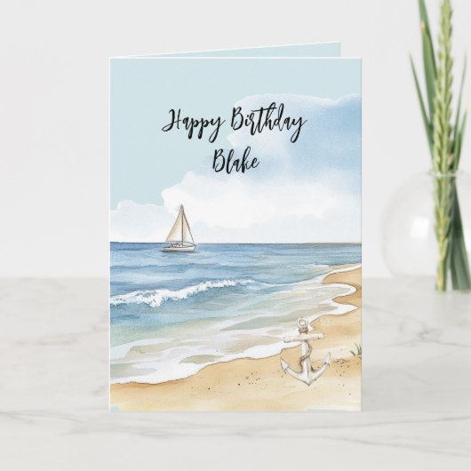 Beach Coast Ocean Boat Anchor Birthday Karte (Vorderseite)