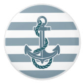 Beach Coastal Blue Stripes Ship Anchor Nautical Keramikknauf (Vorderseite)