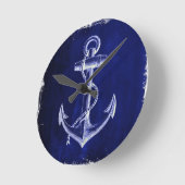 beach coastal chic nautical navy blue anchor runde wanduhr (Winkel)