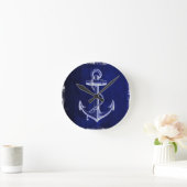 beach coastal chic nautical navy blue anchor runde wanduhr (Zuhause)